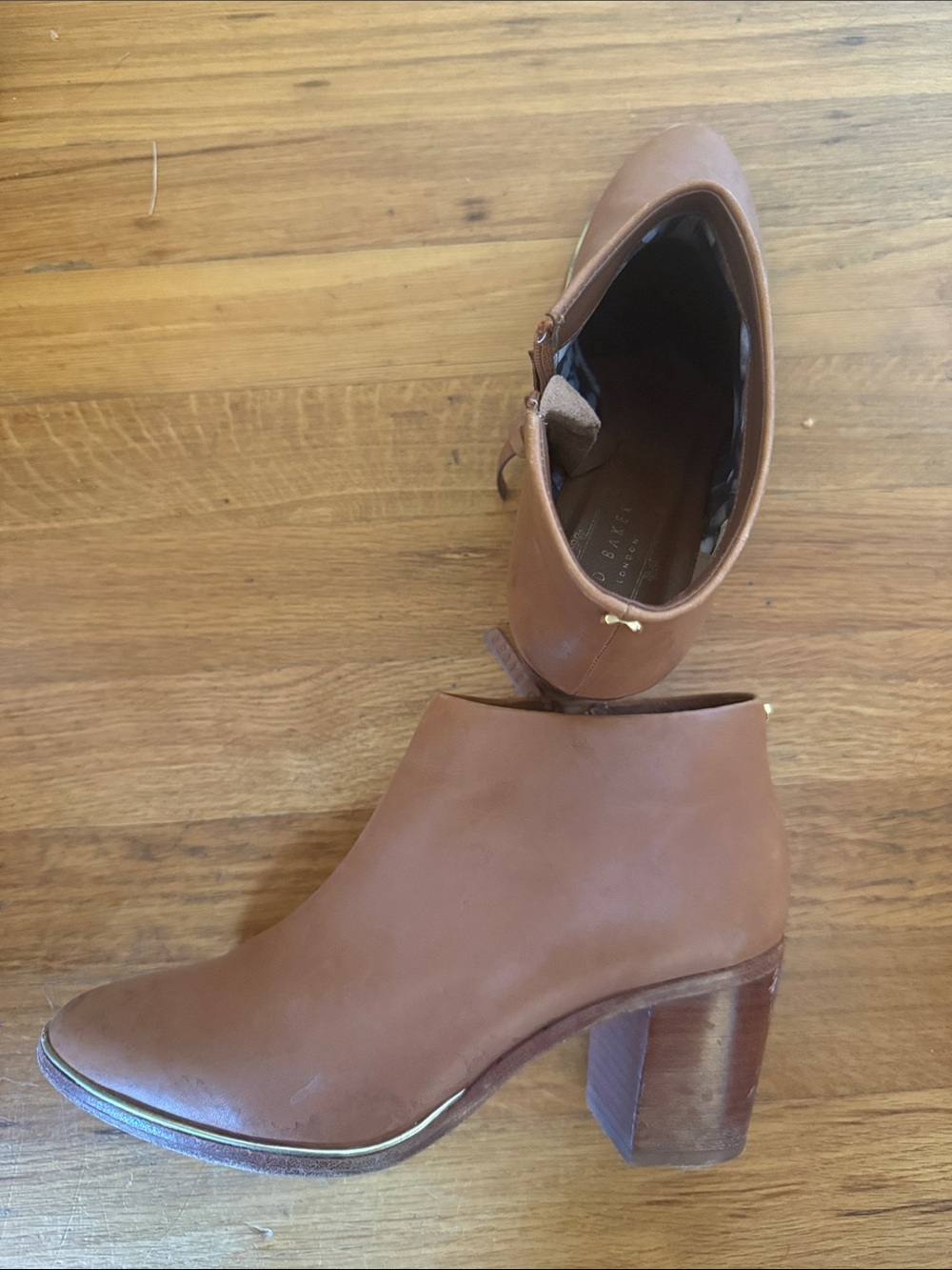 Ted Baker Leather Ankle Booties in Brown - Women's Stylish Block Heel